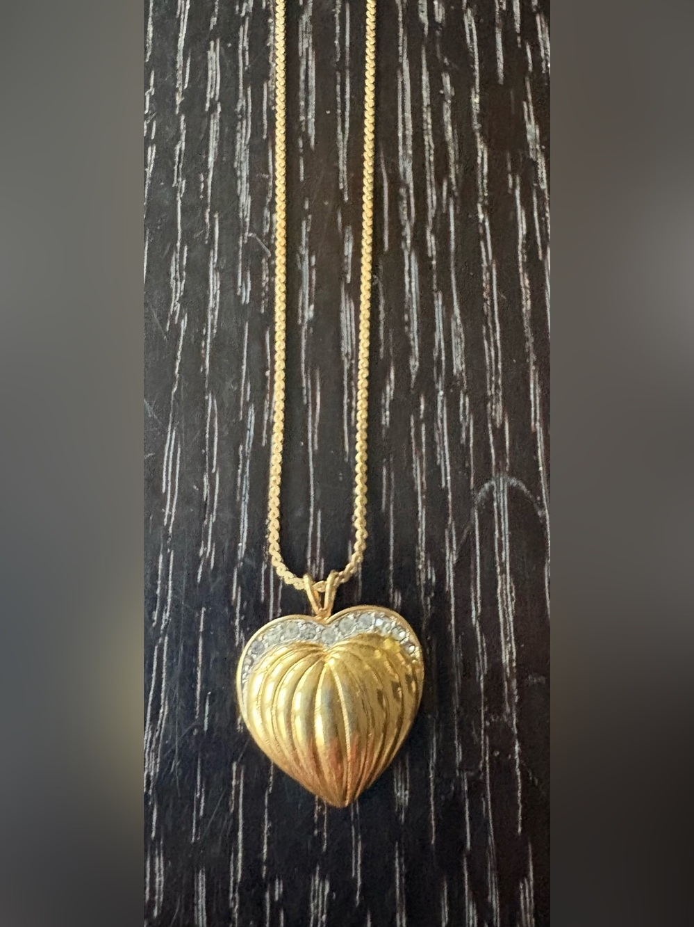 Crown Trifari Vintage Gold Plated Necklace with Heart and Rhinestones Pendant